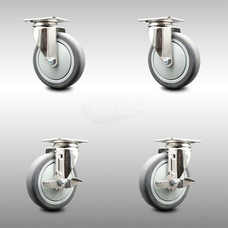 Service Caster 5 Inch 316SS Thermoplastic Rubber Wheel Swivel Top Plate Caster Brakes SCC, 2PK SCC-SS31620S514-TPRB-2-TLB-2